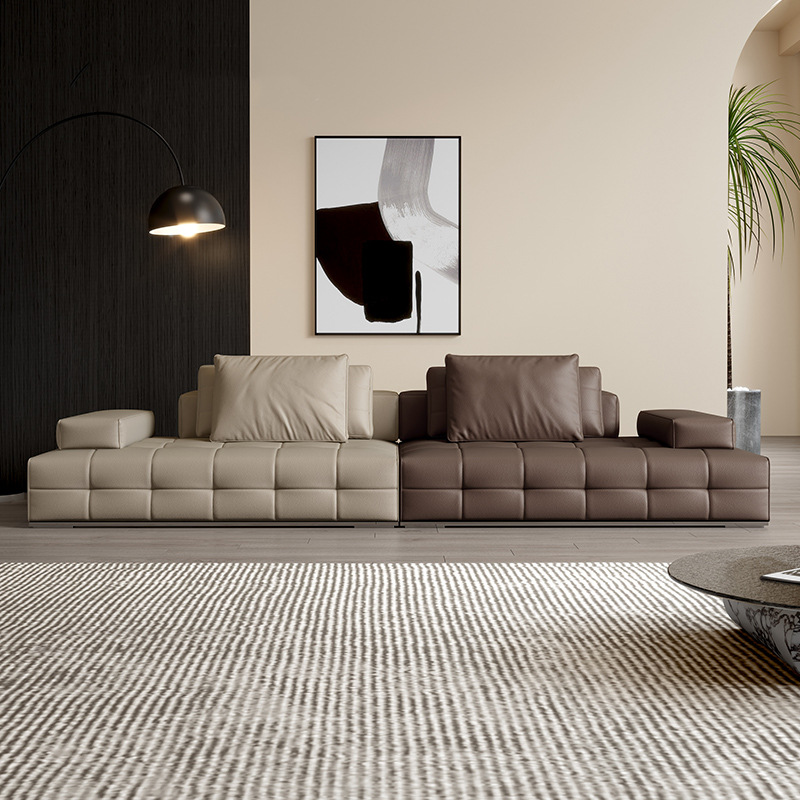 Lawrence sofa first layer cowhide Italian minimalist leather sofa light luxury design large apartment living room sofa