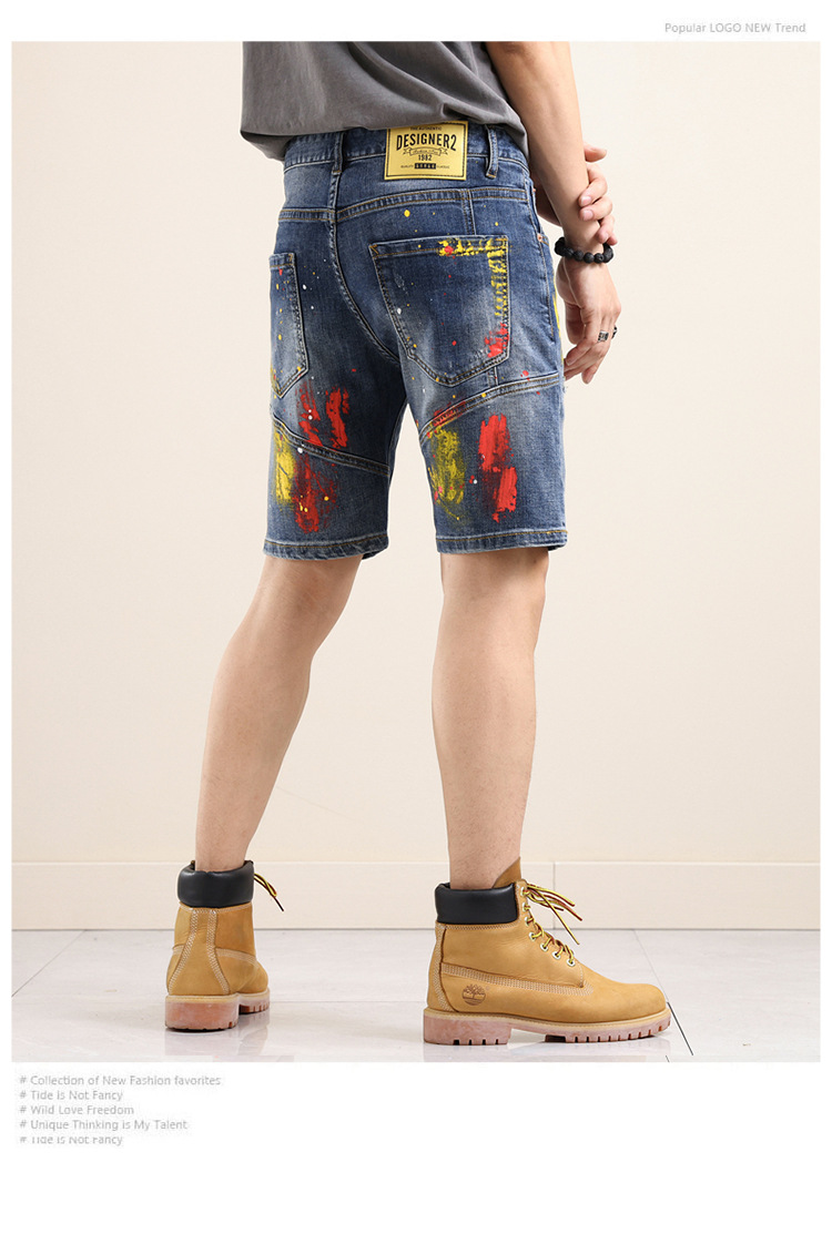 Men's clothing in stock 2024 ashion brand jeans straight men's slim trousers trendy youth Denim Shorts_viptrois.com