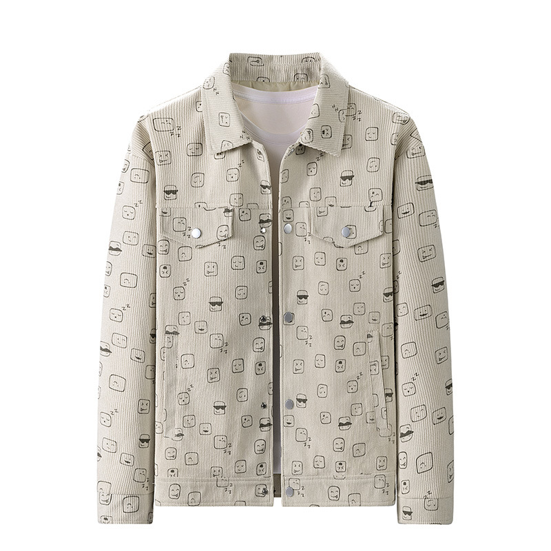 Men's Clothing manufacturers spring and autumn new men's expression print corduroy jacket with large pockets workwear for young and middle aged men_voghion.com