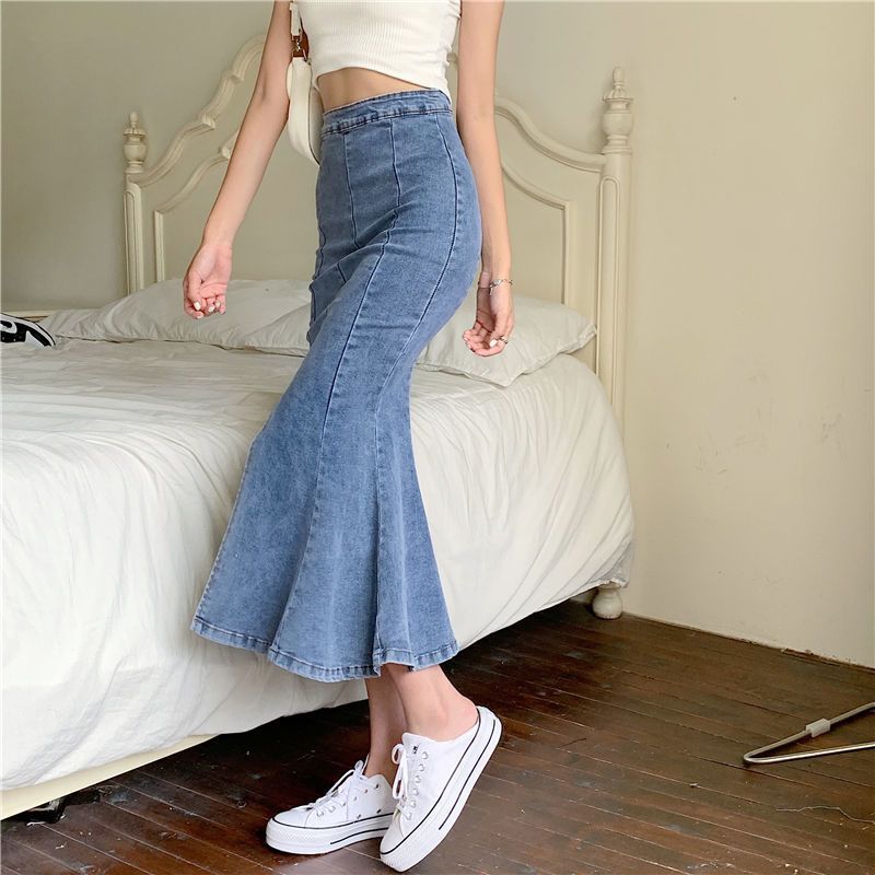 Summer long denim skirt