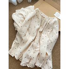 韩版甜美波点印花棉纱睡衣女2025年春秋款亲肤大码家居服套装外穿