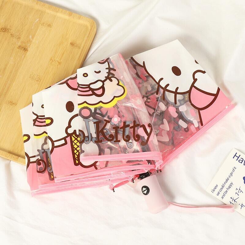 Little Red Riding Book with Foldable KT Cat Transparent Umbrella Yu Gui Dog Umbrella Kulomi Umbrella Long Handle Student Second Dimension