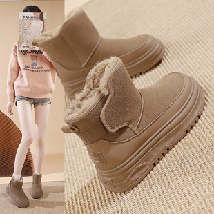 Velcro Snow Boots Cotton Boots for Women 2025 Winter New Thick Sole Increased Fleece-Lined Warm Short Tube for Women Rd7340
