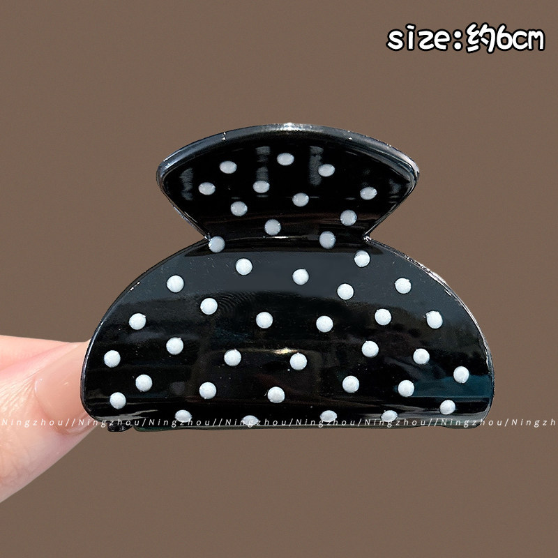 2# 검은색 물방울 무늬 머리핀 약 6cm