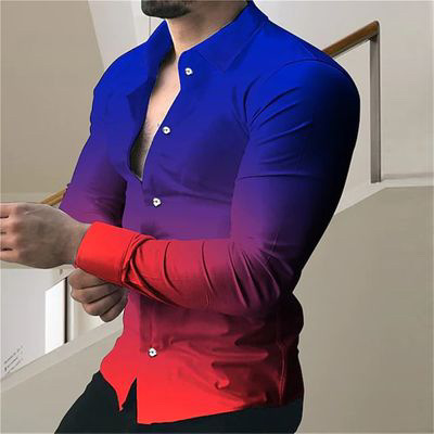 Ropa de los hombres europeos y americanos del comercio exterior 2023 primavera nuevos hombres 3D impreso casual solapa manga larga más tamaño camisa de los hombres