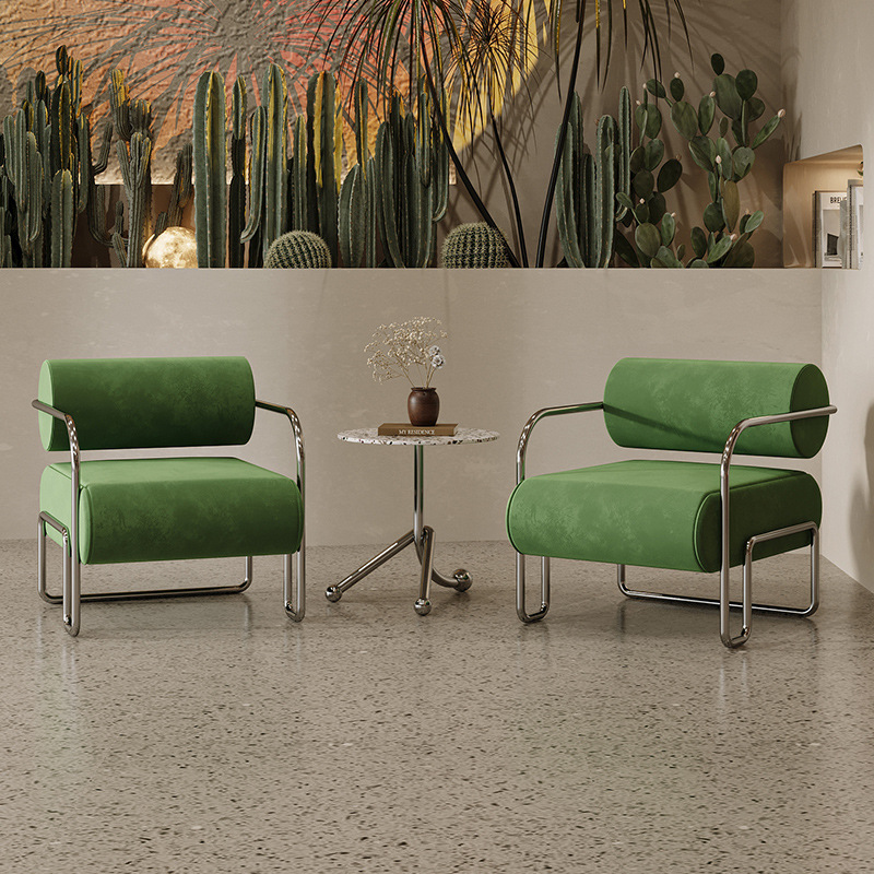 [패키지 말차 그린] 소파 의자 2개 + 직경 45CM 사이드 테이블