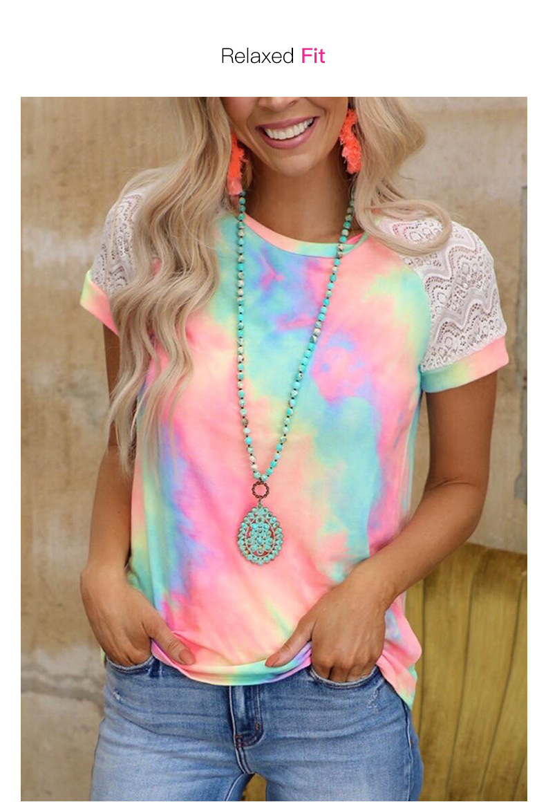 tie-dye lace stitching short-sleeved t-shirt  NSSI50008