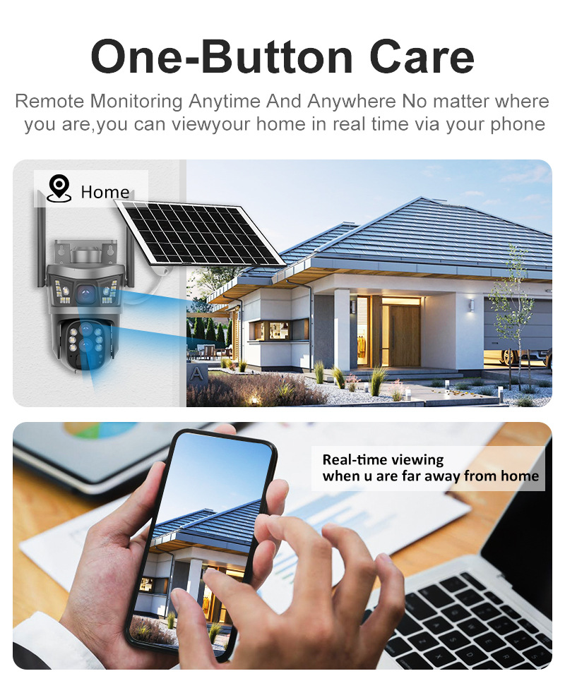 太阳能4G全景V380监控器无线手机远程室外双镜头枪球联动双
