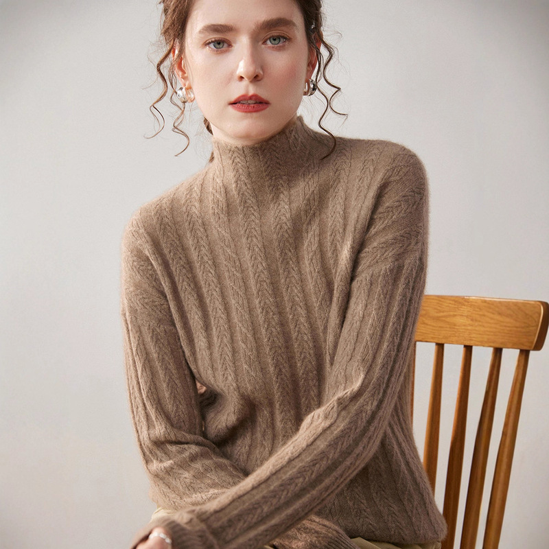 Factory Wholesale Alalana Retro Half Turtleneck 100% Pure Cashmere Knitwear for Women Slim Fit Versatile Knitted Knitwear for Women