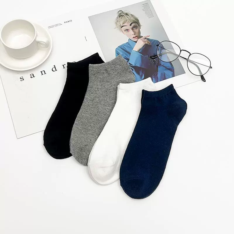 Оптовые носки с фабрики, однотонные хлопковые носки, весенне-осенние тонкие Классические мужские черно-белые свободные короткие носки-трубки, носки-лодочки