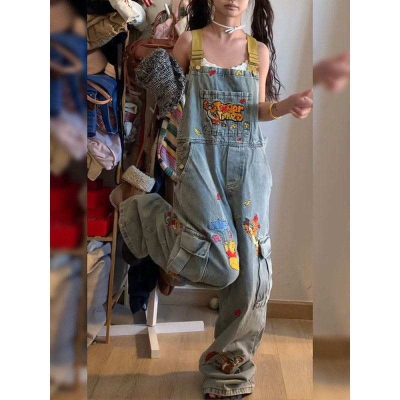 American plus size Design Cartoon Embroidered Jeans Children's 2025 Spring Spice Girls Hong Kong Style Childlike Backwear Pants