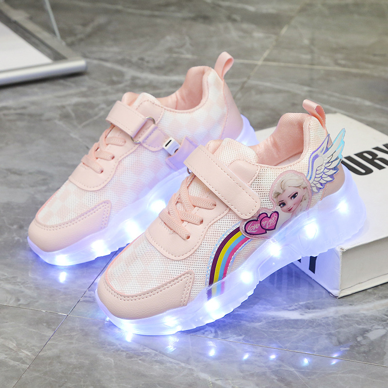 光瀾愛莎粉色公主艾莎亮燈運動鞋冰雪奇緣春夏季女童發光鞋兒童鞋