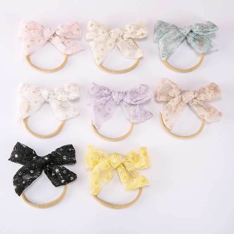 Simple Lace Mesh Bow Super Soft Nylon Baby Headwear display picture 2