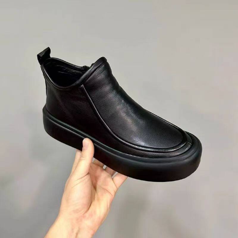 Bốt Martin nam cổ cao kiểu Chelsea da thật lót bông giữ ấm, gót thấp 1–3 cm — Màu đen cotton, Màu đen đơn chi tiết 11