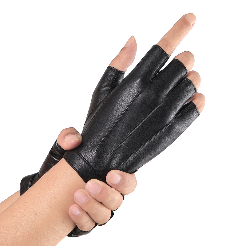 Half-Finger Gloves for Men, Fingerless Outdoor Cycling, Driving, Fitness, Outdoor Fishing, Imitation Leather Gloves