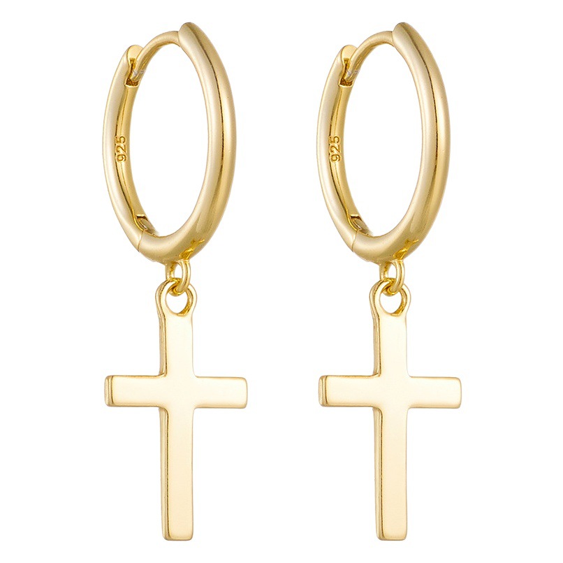 Europeos y americanos transfronterizos s925 plata esterlina pendientes de la Cruz pendientes personalidad femenina de moda hip hop estilo punk pendientes