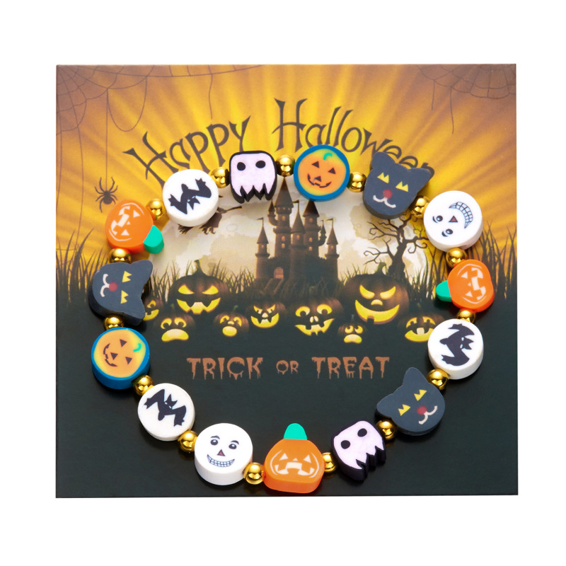 国境を越えた売れ筋ハロウィンソフトクレイゴーストカボチャブレスレットニッチクリエイティブ面白い猫キャンディーブレスレット卸売|undefined