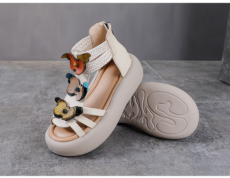 Sandal La Mã nữ đế dày da thật hở ngón — Màu trắng be chi tiết 11