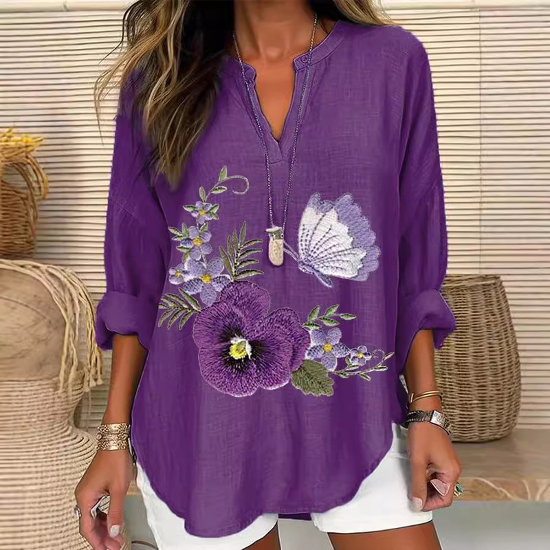 Cross-border Foreign Trade 2024 Summer Women's New Amazon Loose Printing Round Neck Casual plus size Pullover Women's T