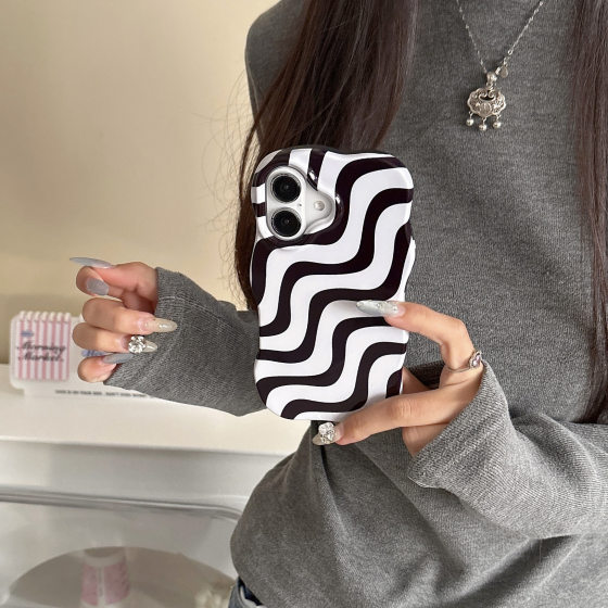 Niche Feng Shui Corrugated iPhone16pro Max Apple 15 Mobile Phone Case 13/14 Two-in-One Filin Case