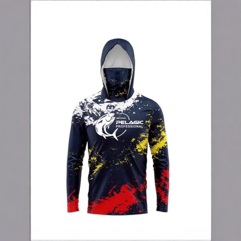 2025 Summer Cross-Border Men's Hooded Printed Long Sleeve Casual Outdoor Sun Protection Clothing Fishing Clothing Tops