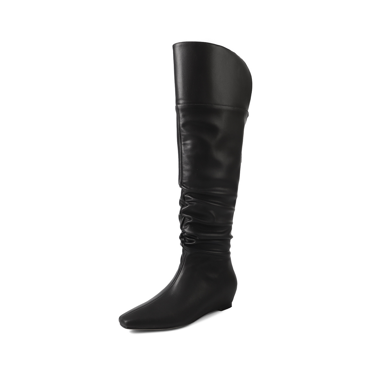 Boot nữ cổ cao quá gối da thật mũi vuông gót xuồng tăng chiều cao — màu nâu, màu đen