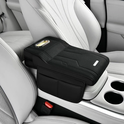 Car Armrest Box Pad, Universal Booster Pad, Classy Car Tissue Box, Central Suede Leather Elbow Pad Protective Cover (Armrest box) - black-high-low-board