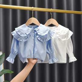 2025女童装春装新款娃娃领韩版儿童衬衫女宝宝春秋洋气小女孩衬衣