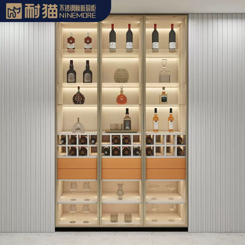 耐猫全不锈钢酒柜 高端整体厨房橱柜 轻奢组合柜 餐边柜储物柜