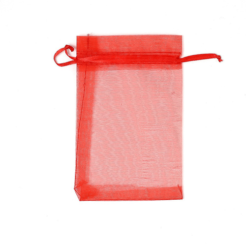Large Red Mesh Bag with Pearl Yarn, Organza Design, Drawstring for Wedding Favors, Jewelry, Cosmetics, and Gift Storage — Netting Bag