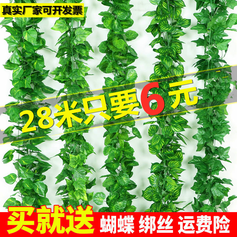 仿真葡萄叶假花藤条藤蔓植物树叶绿叶水管道吊顶装饰塑料绿萝叶子