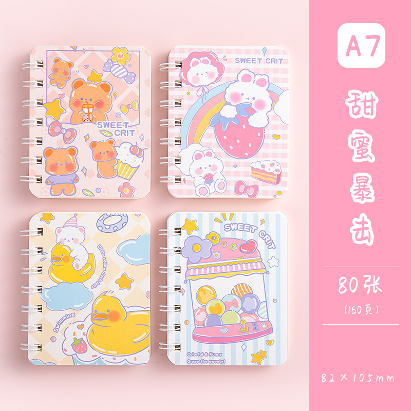 Bobina de dibujos animados de niña corazón pequeño cuaderno lindo mini portátil trompeta cuaderno de tareas de papel cuaderno de bolsillo