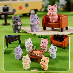 シミュレーション漫画比心七色子猫微景観造景樹脂部品デスクトップ装飾品車載装飾品