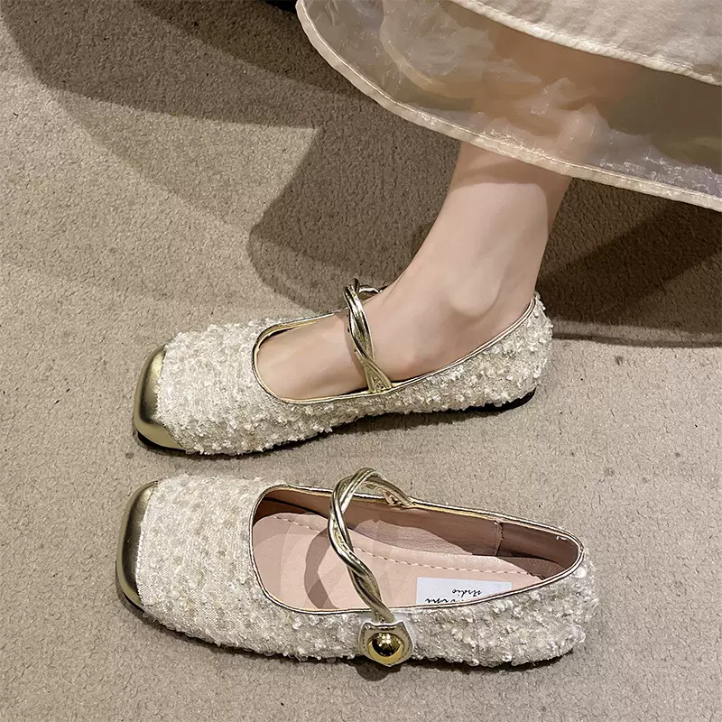 玛丽珍女鞋平底单鞋2024新款春季气质方头奶奶鞋小香风温柔晚晚鞋