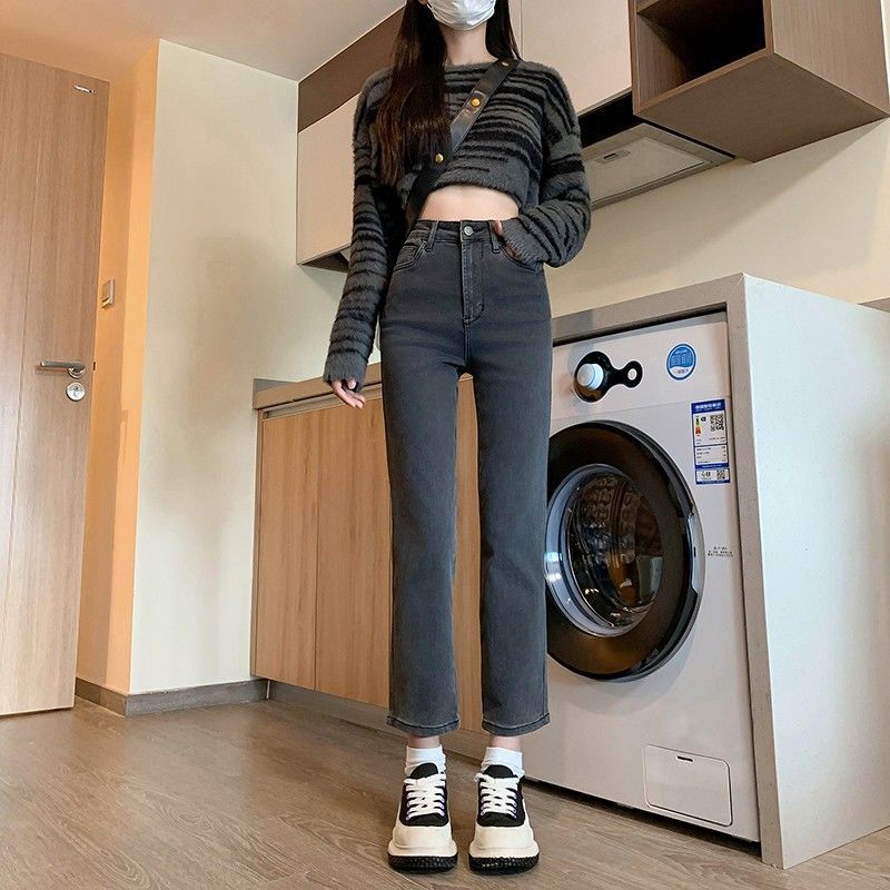 Straight-Leg Jeans for Women, Summer New Fashion Korean Style High-Waisted Cropped Slimming Stretchy Body-Covering Cigarette Pants Casual Straight-Leg Jeans for Women, Summer New Fashion Korean Style High-Waisted Cropped Slimming Stretchy Body-Covering Cigarette Pants Casual