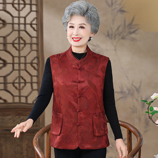 Middle-aged and Elderly New Vest Coat Grandma Spring and Autumn Mom Vest Short Sleeveless Waistcoat Women's Tang Coat