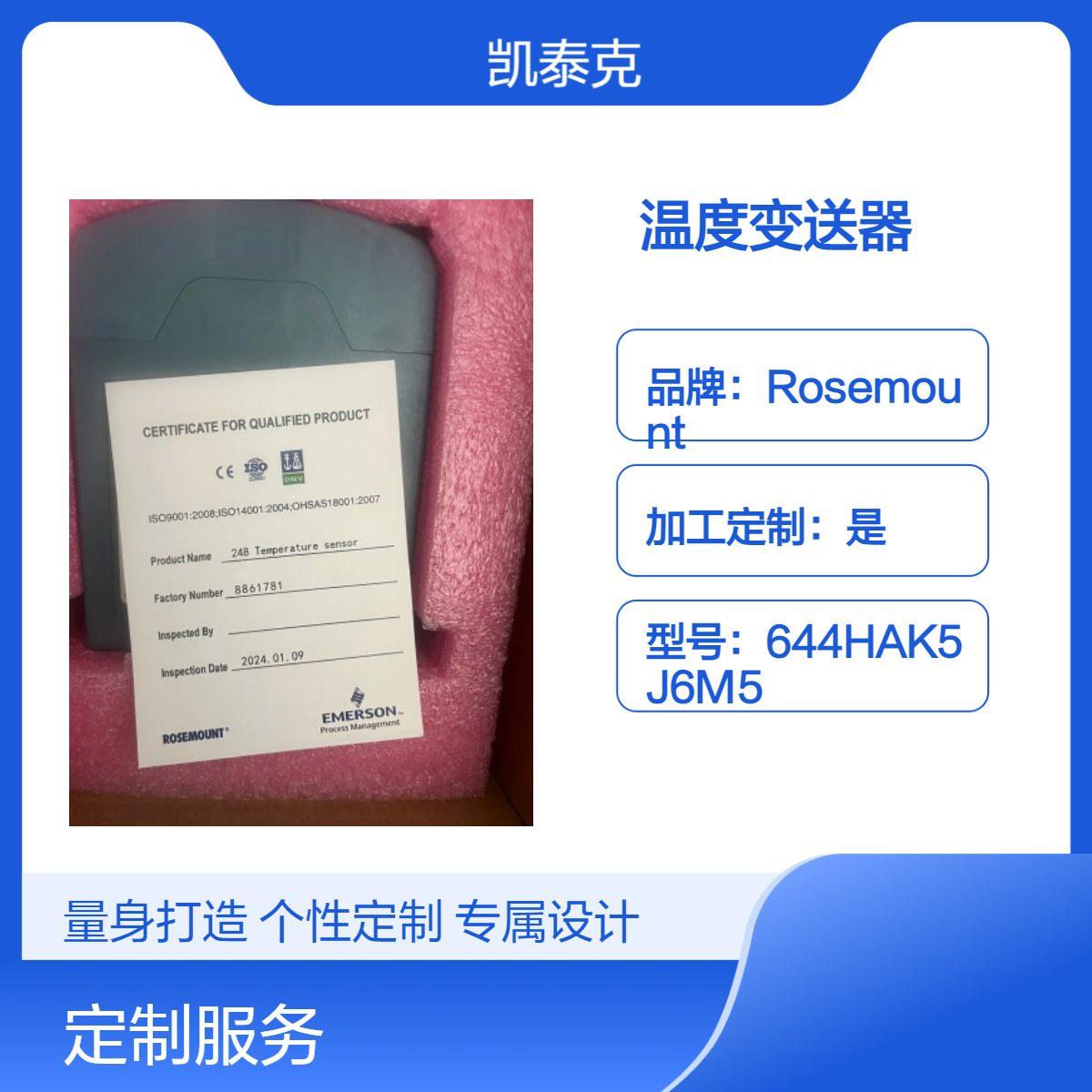 Rosemount 214C RTD 温度传感器、248R 变送器和 114C 热套管