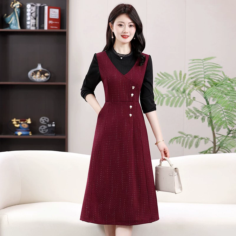 Платье из плотной сетки с круглым вырезом и искусственной юбкой средней длины из двух частей, элегантная женская юбка А-силуэта.