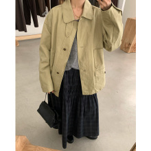 EVERTRUE 2025秋季韩版新款翻领中长款长袖工装风衣外套女 91668