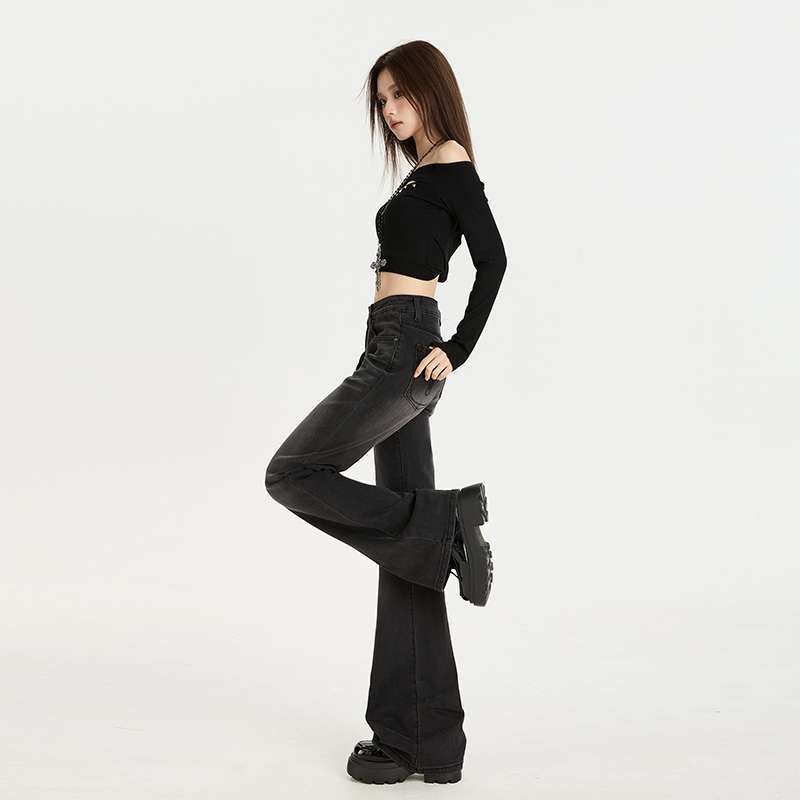Hot Girl Style Retro Low-Waist Micro-Flared Jeans for Women in Autumn, Tall, Distressed Dark Floor-Length Horseshoe Pants for Delivery