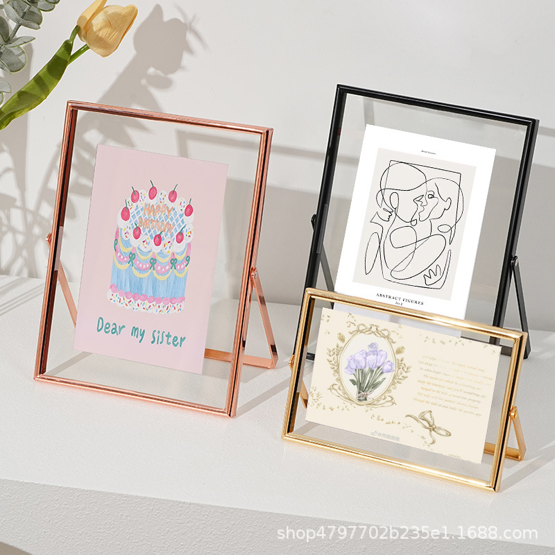 Double-sided transparent glass photo frame metal table 6 inch 7 inch 8 inch photo printing diy handmade photo album frame ornaments Double-sided transparent glass photo frame metal table 6 inch 7 inch 8 inch photo printing diy handmade photo album frame ornaments