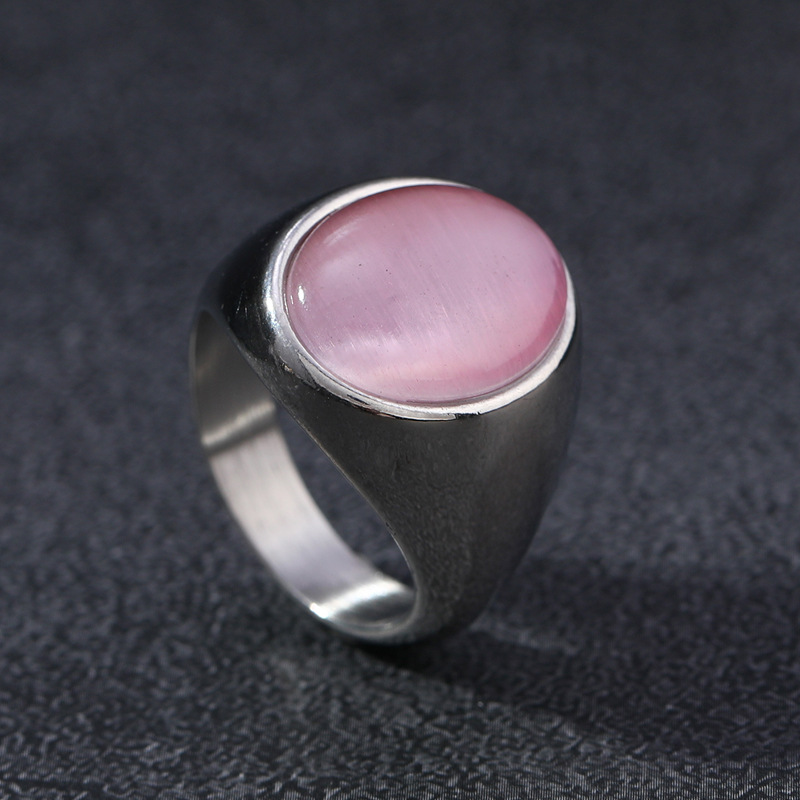 Anillo de piedra de ojo de gato transfronterizo de Europa y Estados Unidos simple elíptico de atmósfera gemia anillo de acero de titanio joyas de fundición de acero inoxidable image 6