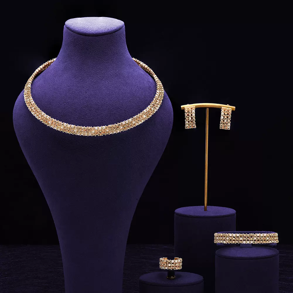 原创设计18K手工串珠搭配米白色珍珠项圈手环4件套新中式首饰套装