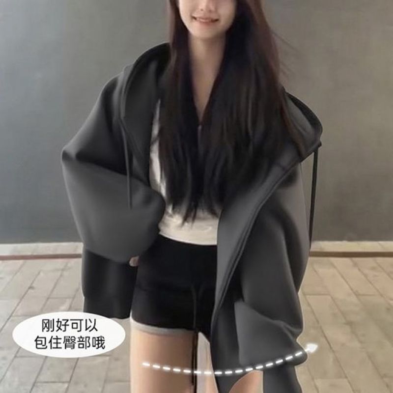 灰色连帽卫衣外套女秋冬2025新款韩系早秋季宽松拉链开衫薄款上衣|undefined