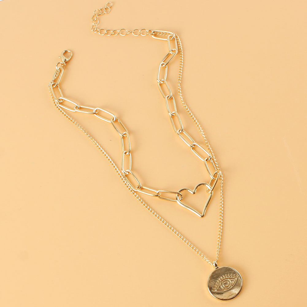 Großhandel Schmuck Einfache Herzförmige Anhänger Mehrschichtige Halskette Nihaojewelry display picture 3