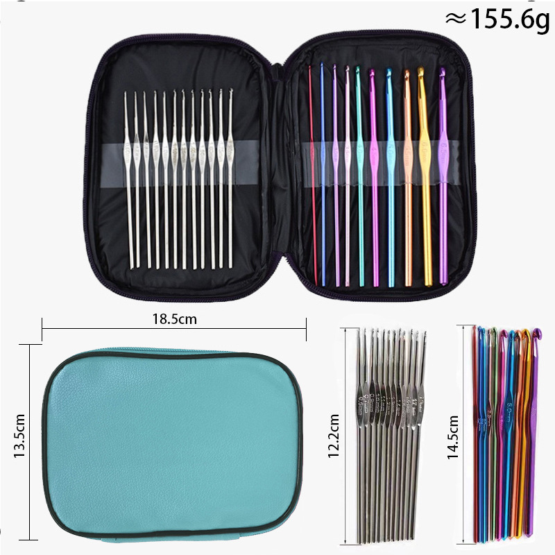 DIY principiantes fabricantes cubierta de cuero ganchillo de color acrílico conjunto de 22 ganchillo de metal conjunto de ganchillo de hierro