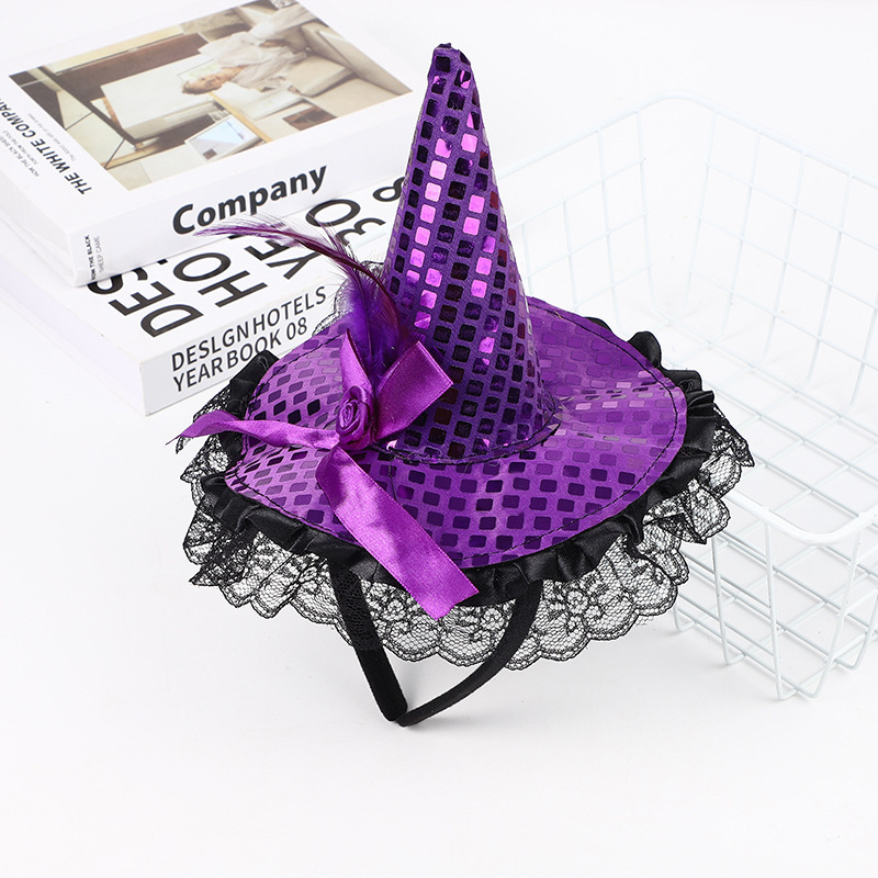 Decoración de Halloween encaje de sequillas sombrero de bruja banda de cabello de bruja fiesta mágica sombrero banda de cabello maquillaje baile image 6