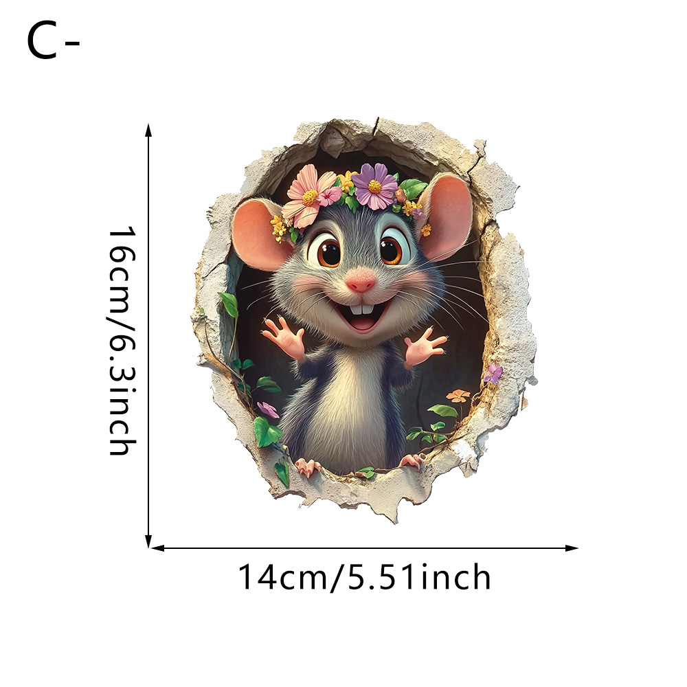 Cache-trou de souris 3D autocollant imperméable et anti-traces de doigts, style dessin animé, pour salon ou chambre._voghion.com