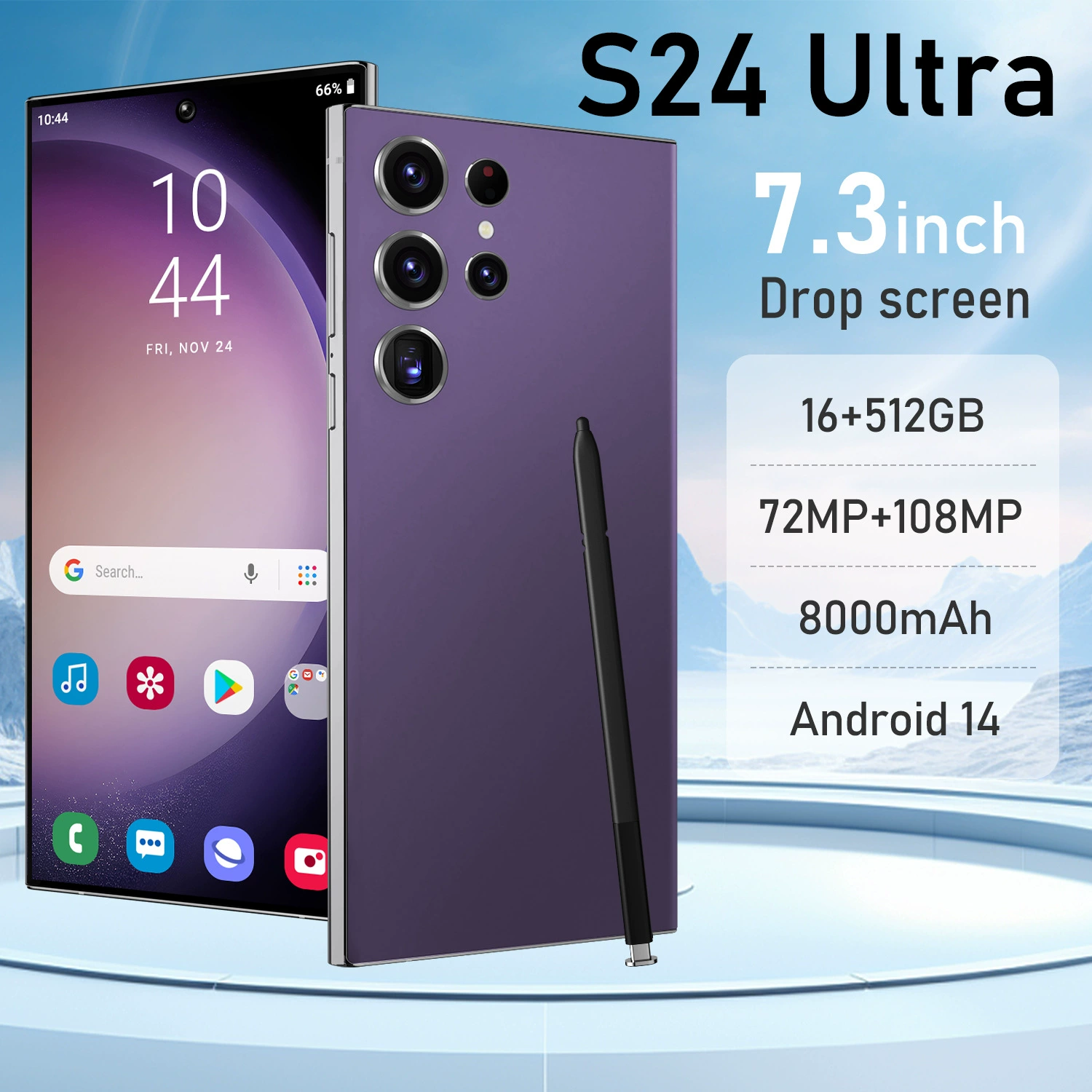andtwo S24 Ultra Cross-border 4G Android 11, 7,3-дюймовый экран, 13 МП задняя камера, шесть цветов