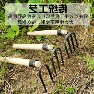 Forged small rake iron rake steel rake hook soil turning garden vegetable planting flower gardening two teeth three teeth four teeth